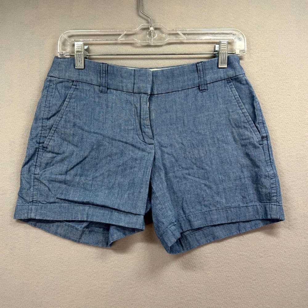 J CREW Soft Denim Chino Shorts Womens 0 Blue Chambray Preppy Y2K Casual Summer